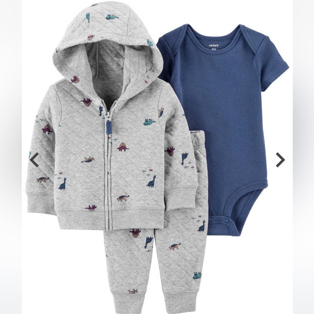 Carter’s Baby Quilted 3 Piece Hooded Jacket Set, 3M, Heather Gray & Navy